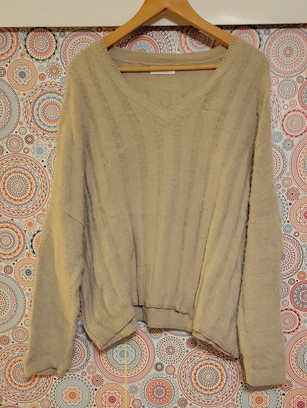 OAK + FORT Light Beige V-Neck Ribbed Sweater